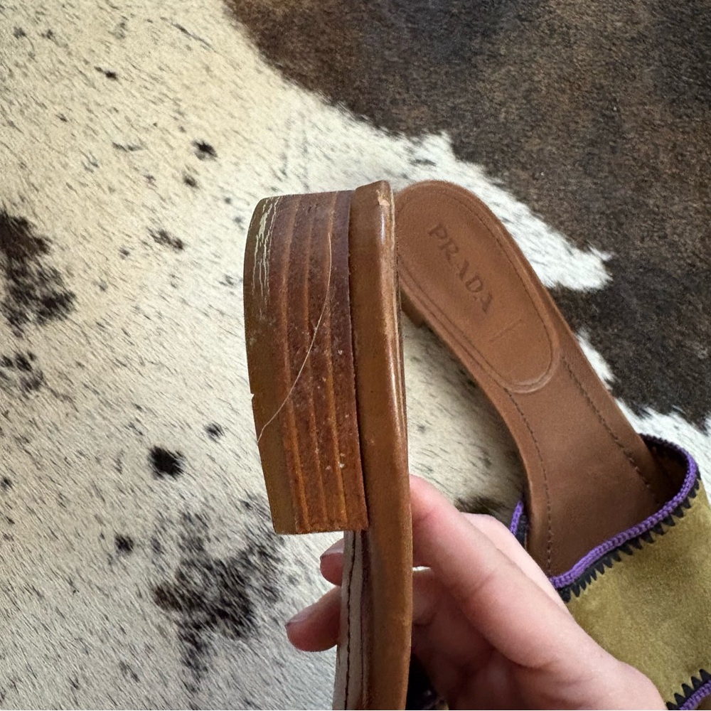 PRADA Green Suede Leather Slides Sandals‎ Size 40 NWOT - Picture 6 of 7